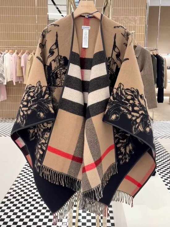 Burberry Accessories - Burberry Reversible Check Wool Cape Shawl